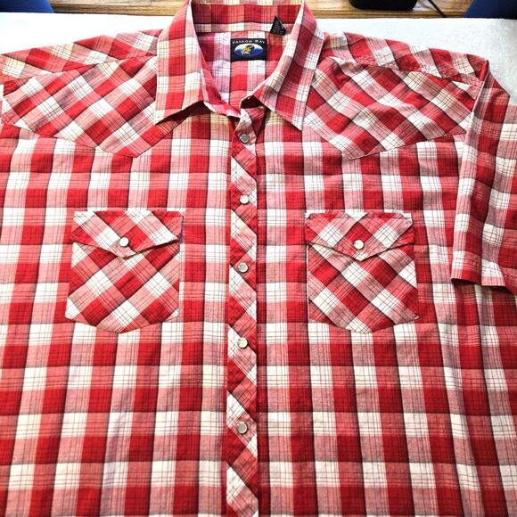 Falcon Bay Mens Red Plaid Pearl Snap Western Shirt 3XLT Pockets Short Sleeve - Picture 3 of 5